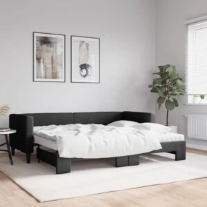 Daybed med udtræk og madras 80x200 cm stof sort