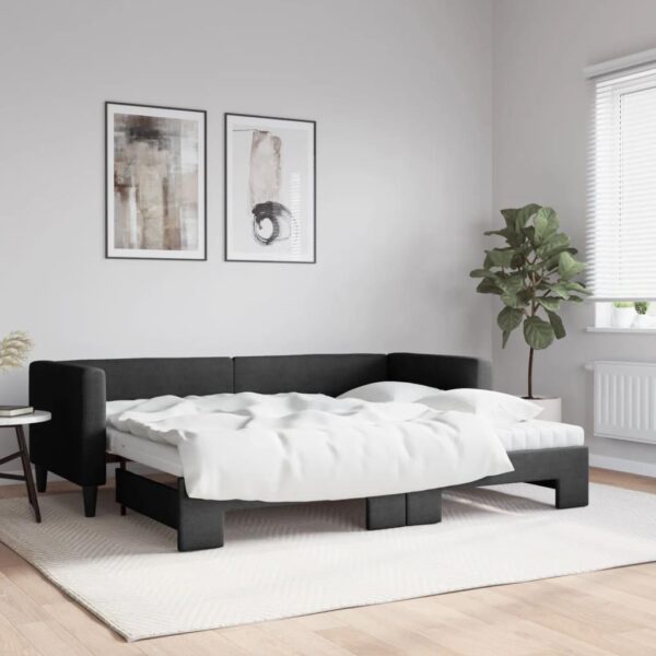 Daybed med udtræk og madras 80x200 cm stof sort