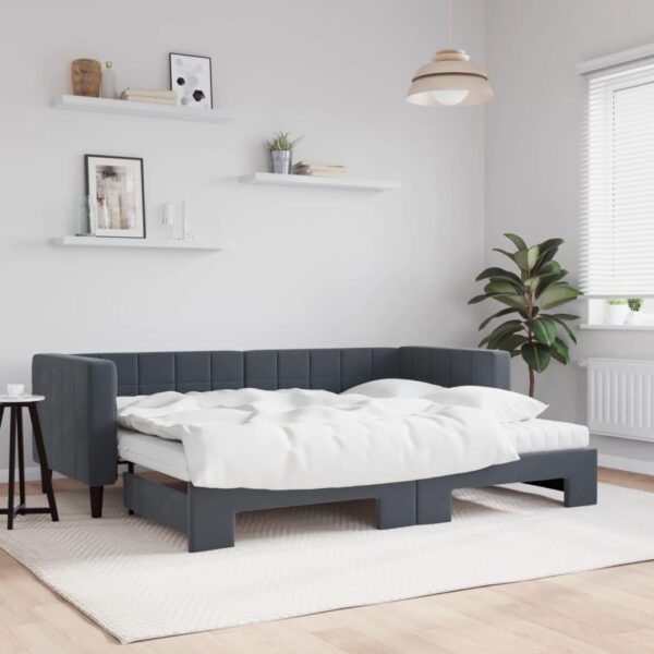 Daybed med udtræk og madras 80x200 cm velour mørkegrå