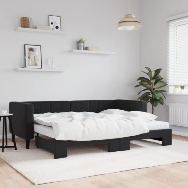 Daybed med udtræk og madras 80x200 cm velour sort