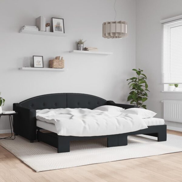 Daybed med udtræk og madras 90x190 cm stof sort