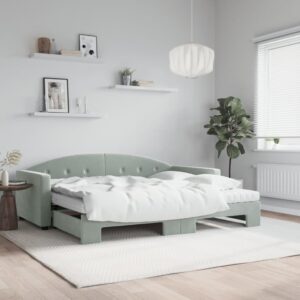 Daybed med udtræk og madras 90x190 cm velour lysegrå