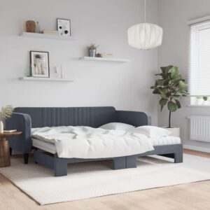 Daybed med udtræk og madras 90x190 cm velour mørkegrå