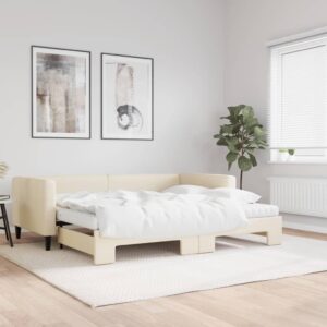Daybed med udtræk og madras 90x200 cm stof cremefarvet