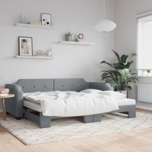 Daybed med udtræk og madras 90x200 cm stof lysegrå