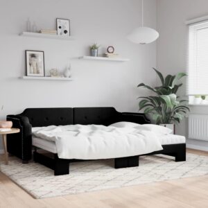 Daybed med udtræk og madras 90x200 cm stof sort