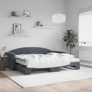 Daybed med udtræk og madras 90x200 cm velour mørkegrå