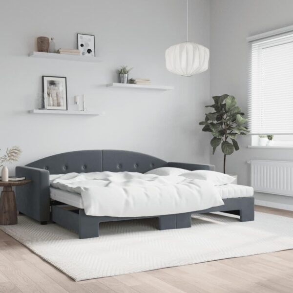 Daybed med udtræk og madras 90x200 cm velour mørkegrå