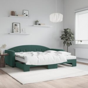 Daybed med udtræk og madras 90x200 cm velour mørkegrøn