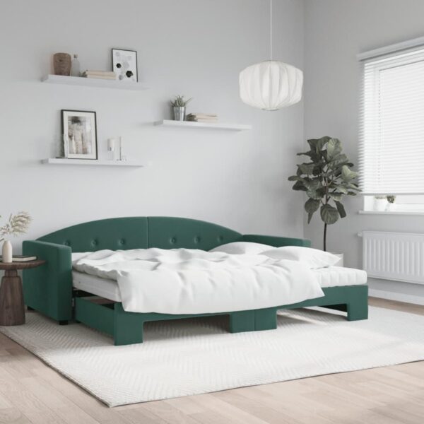 Daybed med udtræk og madras 90x200 cm velour mørkegrøn