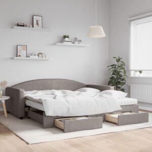 Daybed med udtræk og skuffer 100x200 cm stof gråbrun