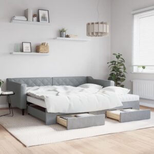 Daybed med udtræk og skuffer 100x200 cm stof lysegrå