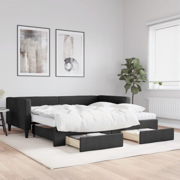 Daybed med udtræk og skuffer 100x200 cm stof sort