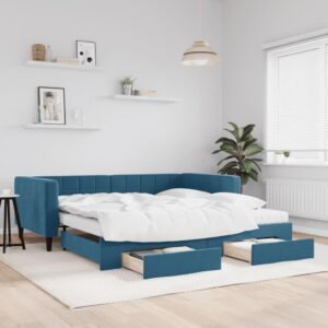 Daybed med udtræk og skuffer 100x200 cm velour blå
