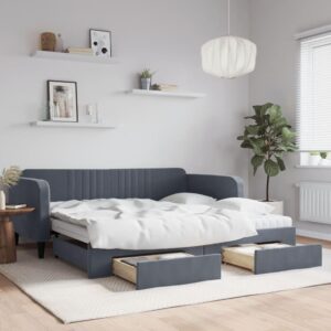 Daybed med udtræk og skuffer 100x200 cm velour mørkegrå