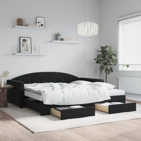 Daybed med udtræk og skuffer 100x200 cm velour sort