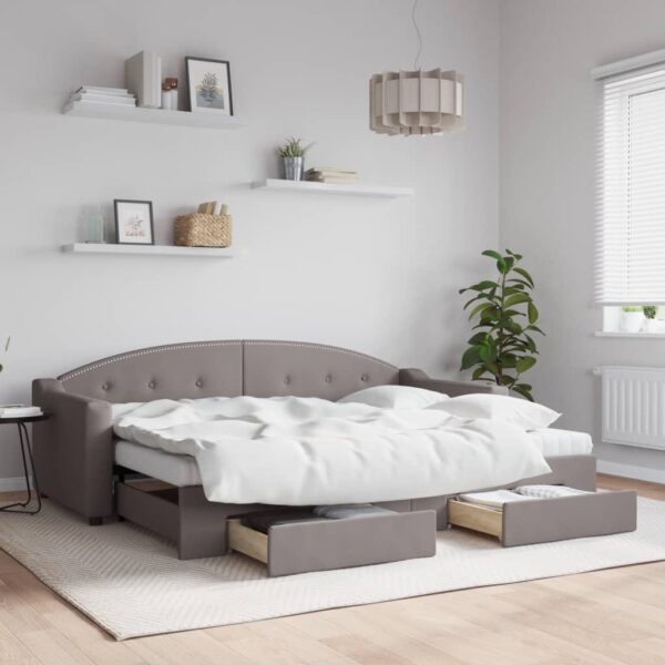 Daybed med udtræk og skuffer 80x200 cm stof gråbrun