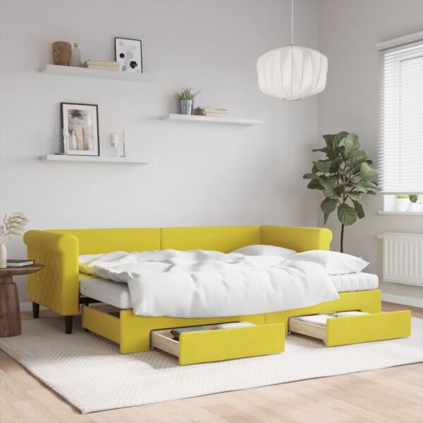 Daybed med udtræk og skuffer 80x200 cm velour gul