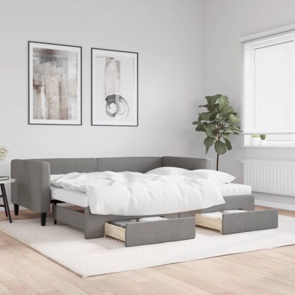 Daybed med udtræk og skuffer 90x190 cm stof mørkegrå