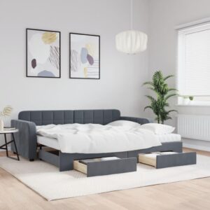 Daybed med udtræk og skuffer 90x190 cm velour mørkegrå