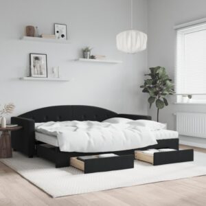Daybed med udtræk og skuffer 90x190 cm velour sort