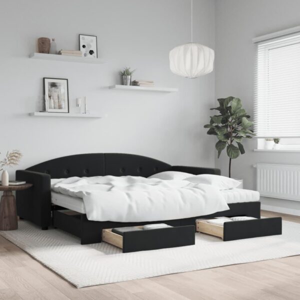 Daybed med udtræk og skuffer 90x190 cm velour sort