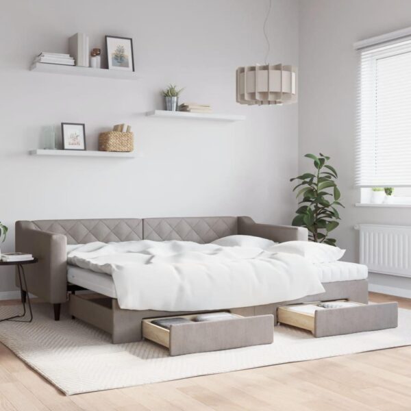 Daybed med udtræk og skuffer 90x200 cm stof gråbrun
