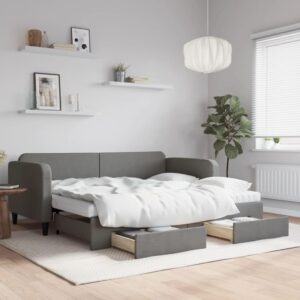 Daybed med udtræk og skuffer 90x200 cm stof mørkegrå