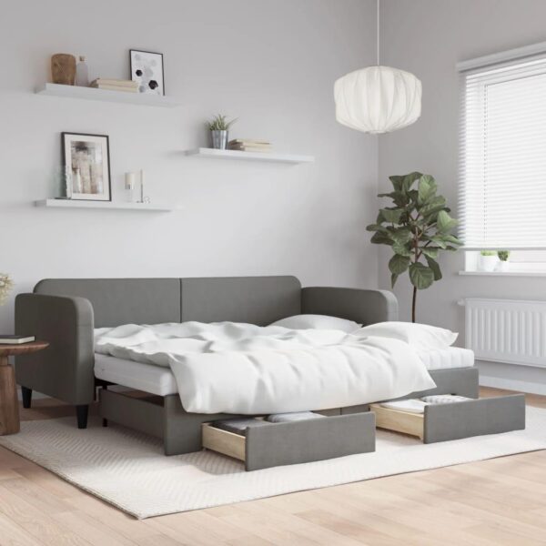 Daybed med udtræk og skuffer 90x200 cm stof mørkegrå