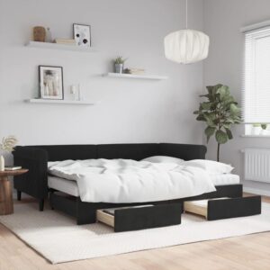 Daybed med udtræk og skuffer 90x200 cm velour sort