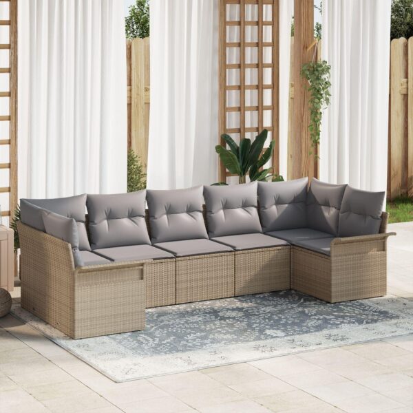 Havesofa Sæt med pude 7 stk Beige Poly rattan