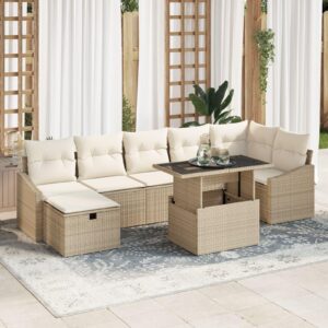 Havesofa Sæt med pude med opbevaring 8 stk Beige Poly rattan