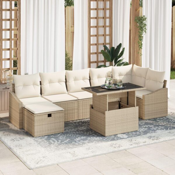 Havesofa Sæt med pude med opbevaring 8 stk Beige Poly rattan