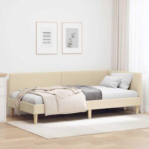 Hjørnesengramme Andet Creme 90 x 200 cm Stof og Ingeniørtræ