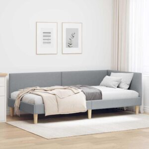 Hjørnesengramme Andet Lysegrå 90 x 200 cm Stof og Ingeniørtræ