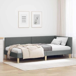 Hjørnesengramme Andet Mørkegrå 90 x 200 cm Stof og Ingeniørtræ