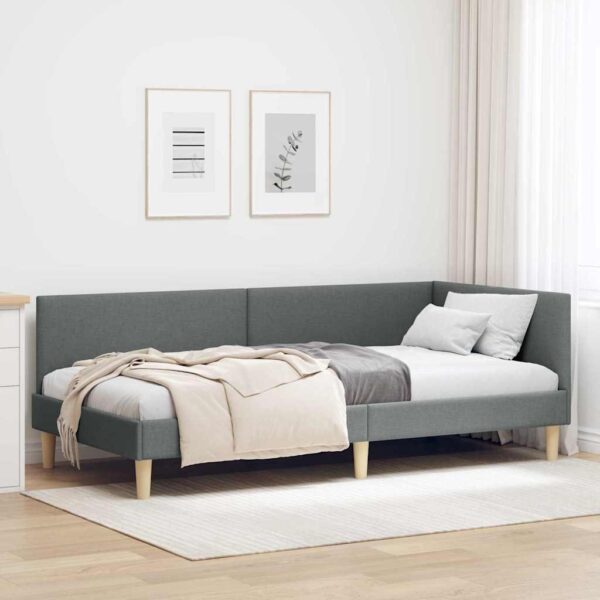 Hjørnesengramme Andet Mørkegrå 90 x 200 cm Stof og Ingeniørtræ