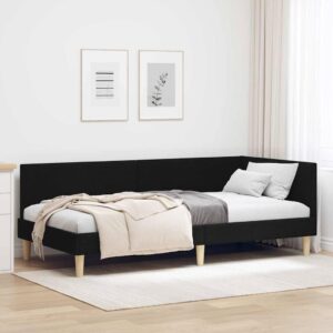 Hjørnesengramme Andet Sort 90 x 200 cm Stof og Ingeniørtræ