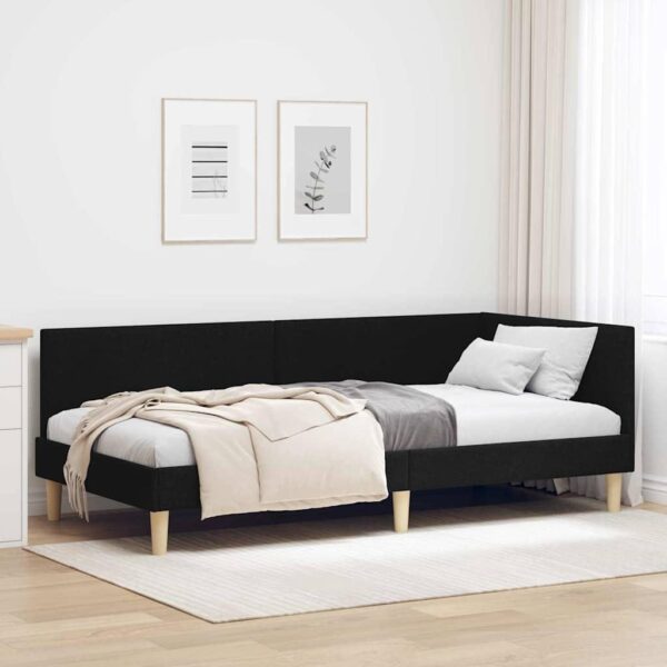 Hjørnesengramme Andet Sort 90 x 200 cm Stof og Ingeniørtræ