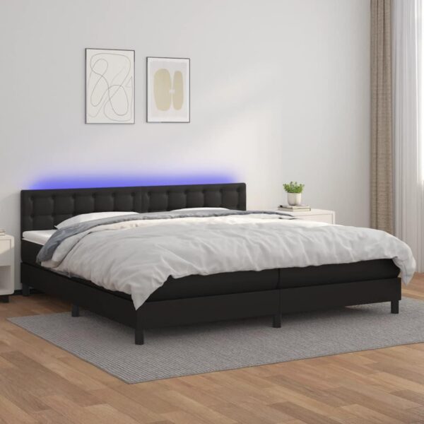 Kontinentalseng med LED-lys 200x200 cm kunstlæder sort