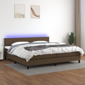 Kontinentalseng med LED-lys 200x200 cm stof mørkebrun