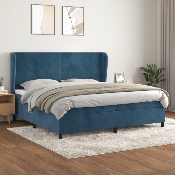 Kontinentalseng med madras 200x200 cm fløjl mørkeblå