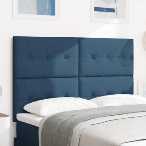 LED Sengegavl med LED -strimmellys Blå 160 cm Stof