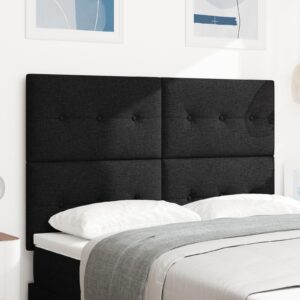 LED Sengegavl med LED -strimmellys Sort 160 cm Stof