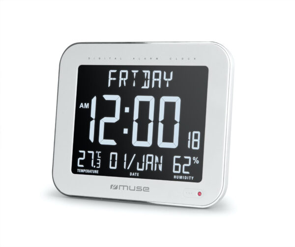 Muse M-090 Vækkeur - Kalender, Alarm og Indendørs Temperatur - Hvid