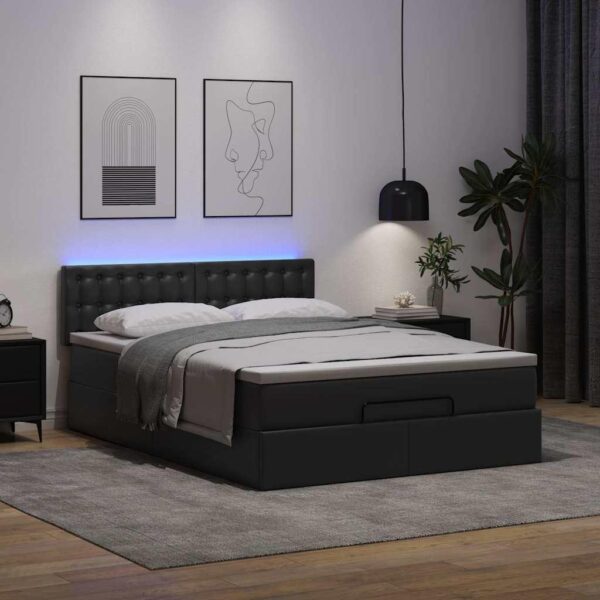 Osmannisk seng med madrasser & LEDs 140x200 cm kunstlæder sort