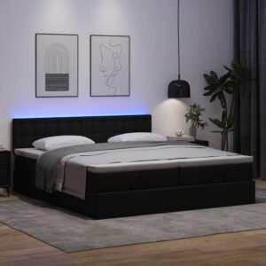 Osmannisk seng med madrasser & LEDs 180x200 cm kunstlæder sort