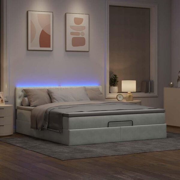 Osmannisk sengeramme med madras 180x200 cm fløjl lysegrå