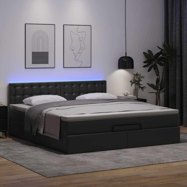 Osmannisk sengeramme med madras 200x200 cm kunstlæder sort