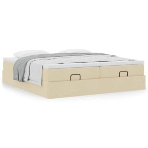 Osmannisk sengeramme med madrasser 200x200 cm stof cremefarvet